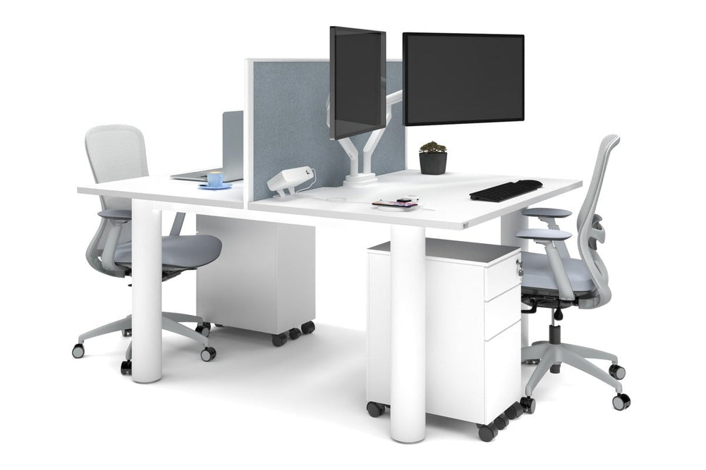 Quadro Cylinder Leg 2 Person Office Workstations [1400L x 800W with Cable Scallop]-white leg white cool grey (500H x 1400W)