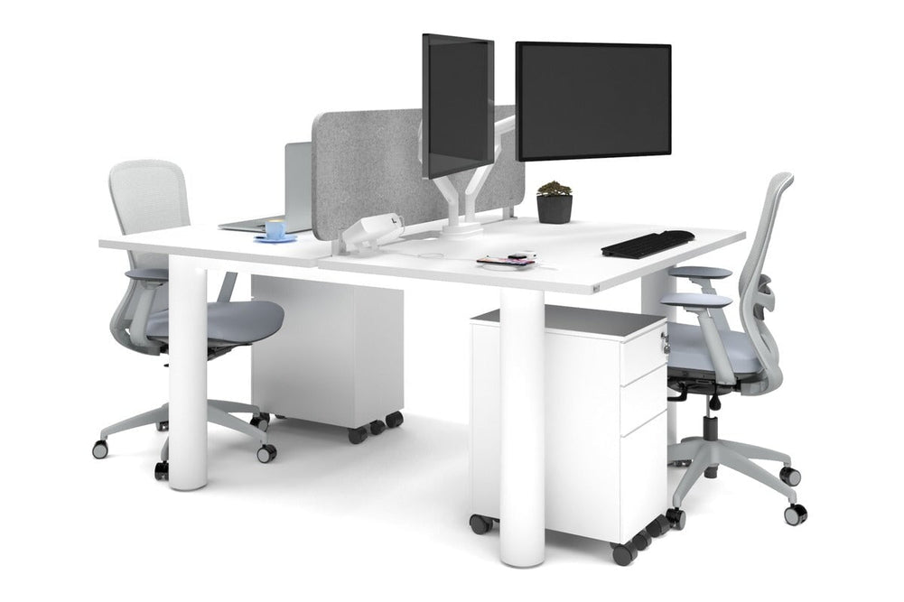 Quadro Cylinder Leg 2 Person Office Workstations [1400L x 800W with Cable Scallop]-white leg white light grey acoustic panel (400H x 1200W)