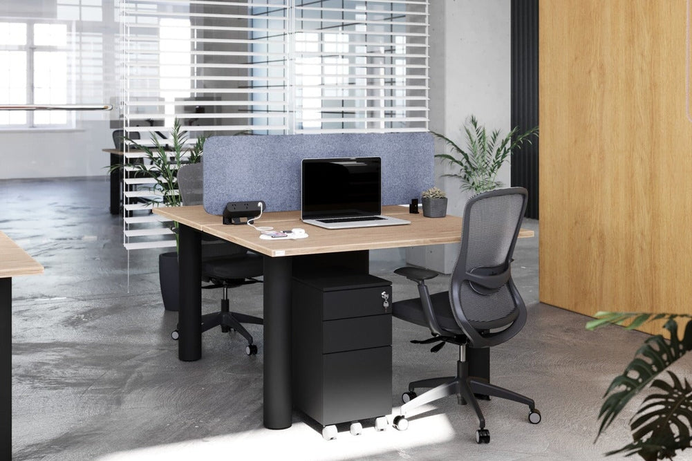 Quadro Cylinder Leg 2 Person Office Workstations [1400L x 700W]-black leg dark oak moody charcoal (500H x 1400W)