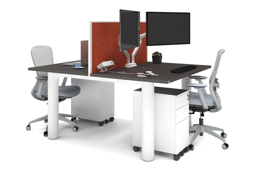 Quadro Cylinder Leg 2 Person Office Workstations [1400L x 800W with Cable Scallop]-white leg dark oak orange squash (500H x 1400W)