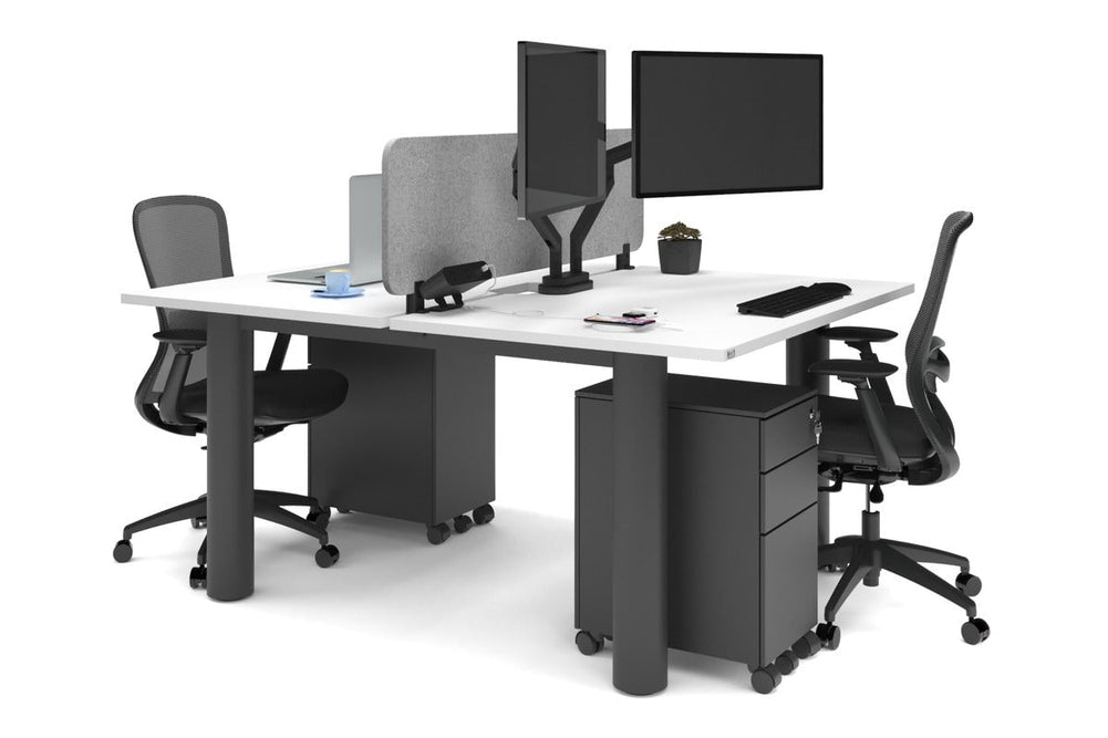 Quadro Cylinder Leg 2 Person Office Workstations [1400L x 800W with Cable Scallop]-black leg white light grey acoustic panel (400H x 1200W)