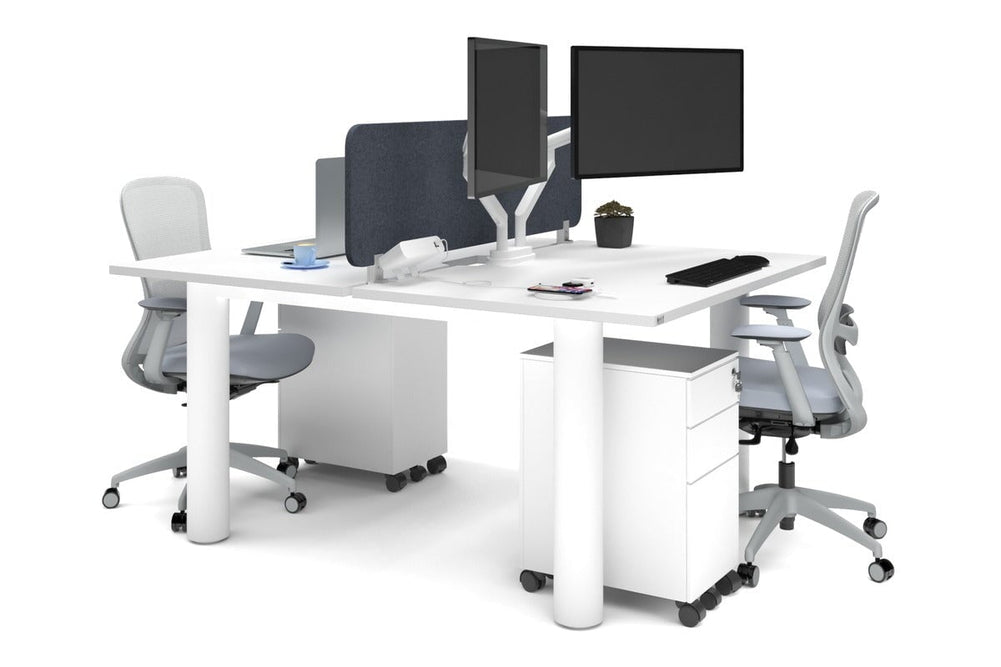 Quadro Cylinder Leg 2 Person Office Workstations [1400L x 800W with Cable Scallop]-white leg white dark grey acoustic panel (400H x 1200W)