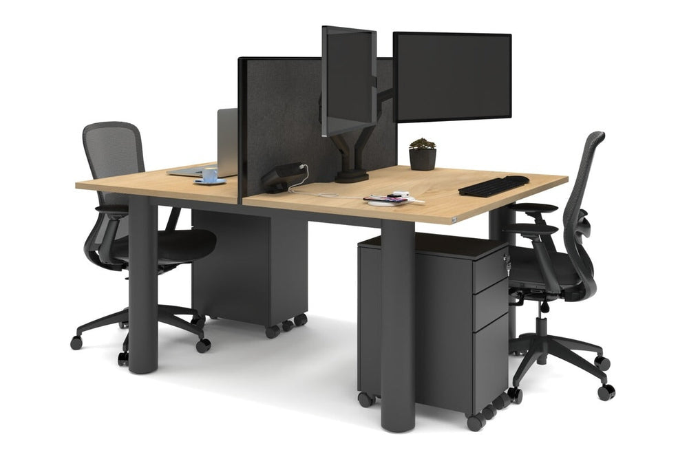 Quadro Cylinder Leg 2 Person Office Workstations [1400L x 800W with Cable Scallop]-black leg maple moody charcoal (500H x 1400W)