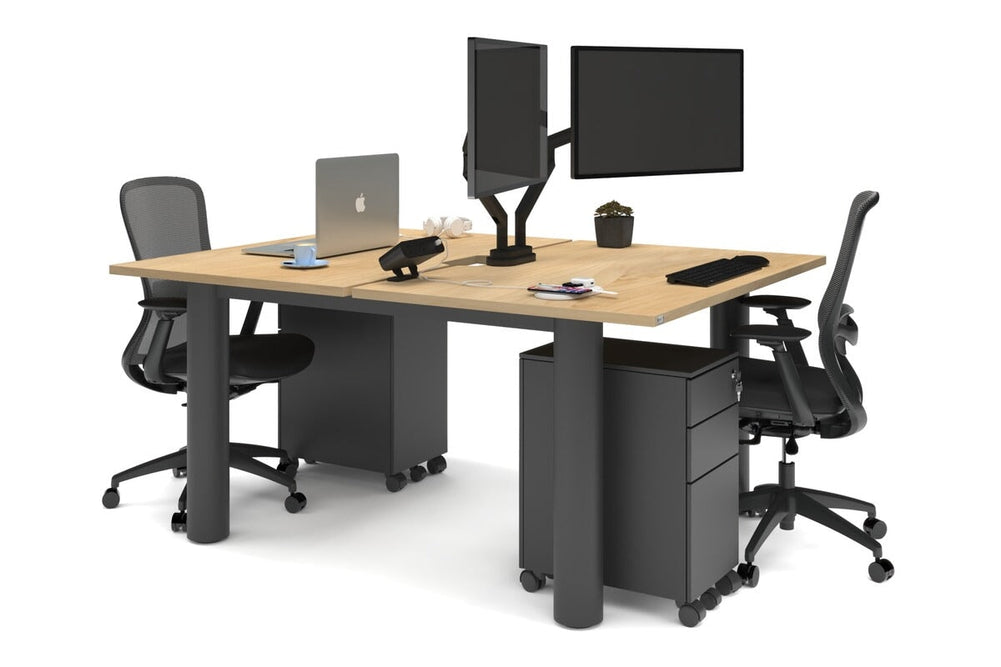 Quadro Cylinder Leg 2 Person Office Workstations [1400L x 800W with Cable Scallop]-black leg maple none
