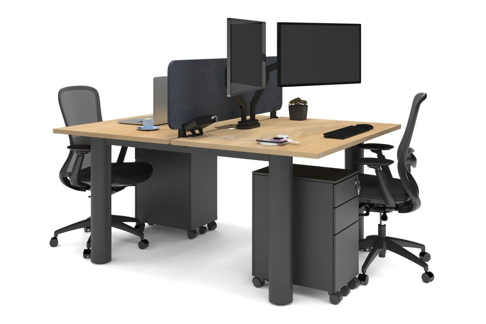 Quadro Cylinder Leg 2 Person Office Workstations [1400L x 800W with Cable Scallop]-black leg maple dark grey acoustic panel (400H x 1200W)
