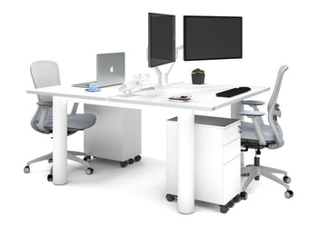 Quadro Cylinder Leg 2 Person Office Workstations [1400L x 800W with Cable Scallop] Jasonl white leg white none