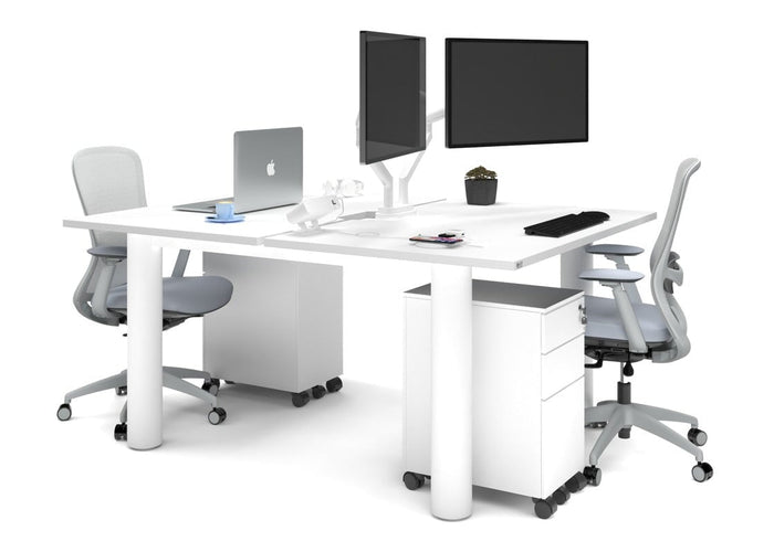 Quadro Cylinder Leg 2 Person Office Workstations [1400L x 800W with Cable Scallop] Jasonl white leg white none