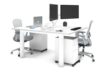 Quadro Cylinder Leg 2 Person Office Workstations [1400L x 800W with Cable Scallop] Jasonl white leg white none