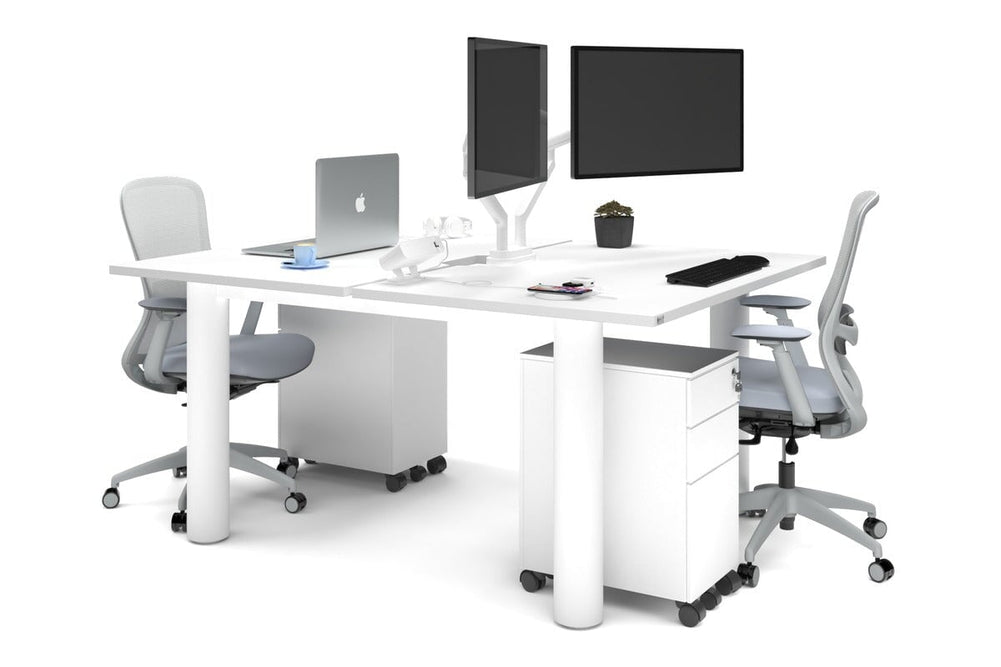 Quadro Cylinder Leg 2 Person Office Workstations [1400L x 800W with Cable Scallop]-white leg white none