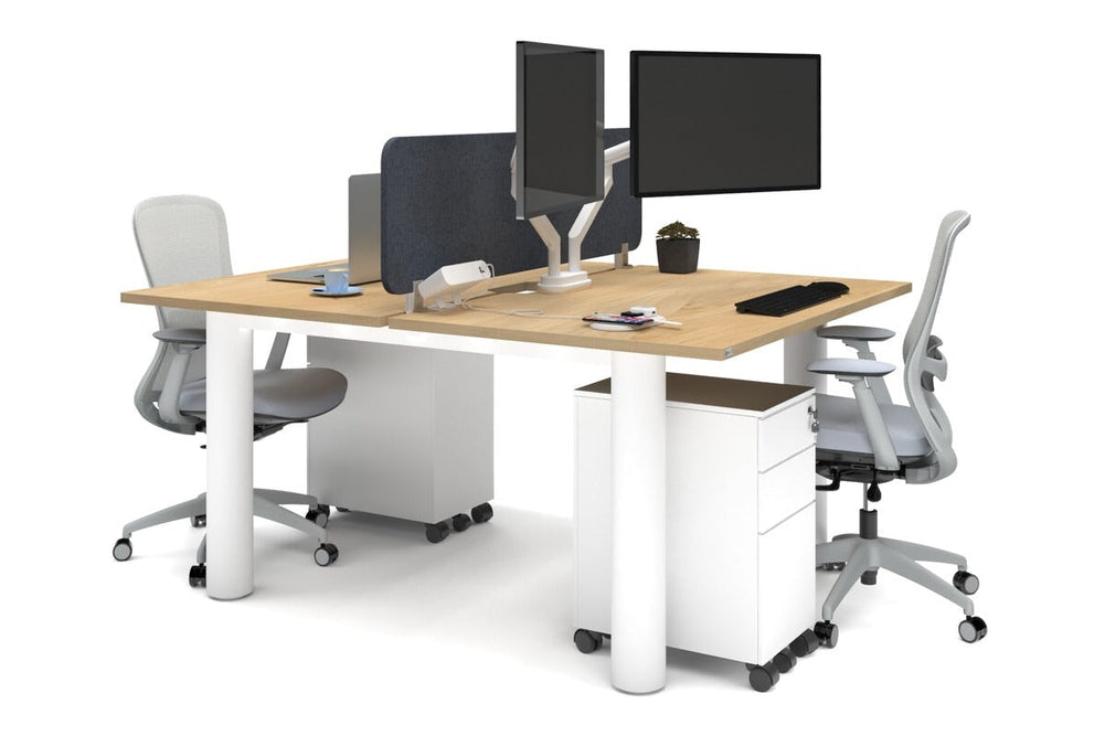 Quadro Cylinder Leg 2 Person Office Workstations [1400L x 800W with Cable Scallop]-white leg maple dark grey acoustic panel (400H x 1200W)
