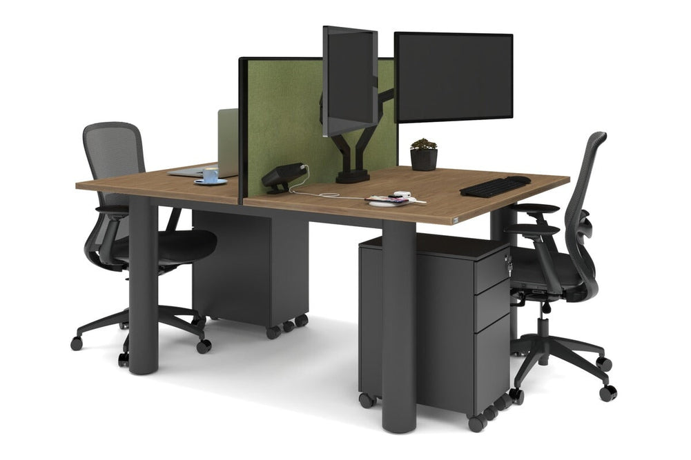 Quadro Cylinder Leg 2 Person Office Workstations [1400L x 800W with Cable Scallop]-black leg salvage oak green moss (500H x 1400W)