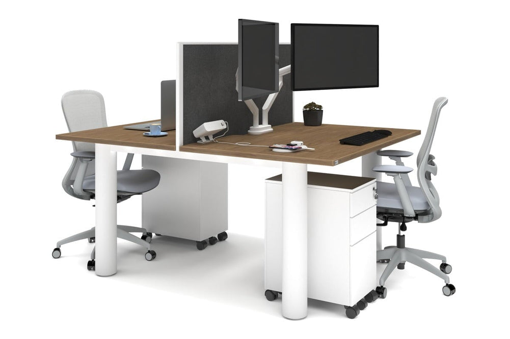 Quadro Cylinder Leg 2 Person Office Workstations [1400L x 800W with Cable Scallop]-white leg salvage oak moody charcoal (500H x 1400W)