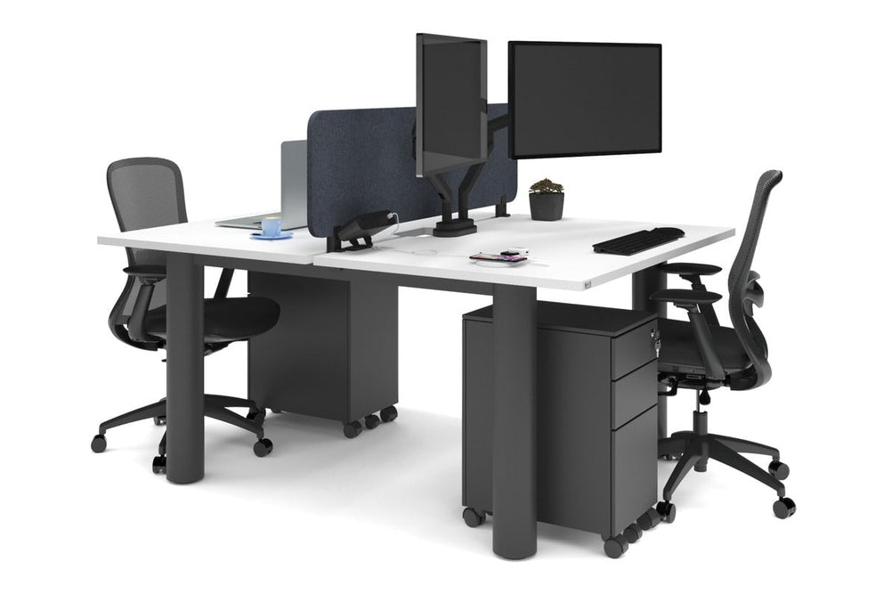 Quadro Cylinder Leg 2 Person Office Workstations [1400L x 800W with Cable Scallop]-black leg white dark grey acoustic panel (400H x 1200W)