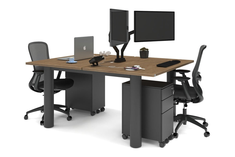 Quadro Cylinder Leg 2 Person Office Workstations [1400L x 800W with Cable Scallop]-black leg salvage oak none