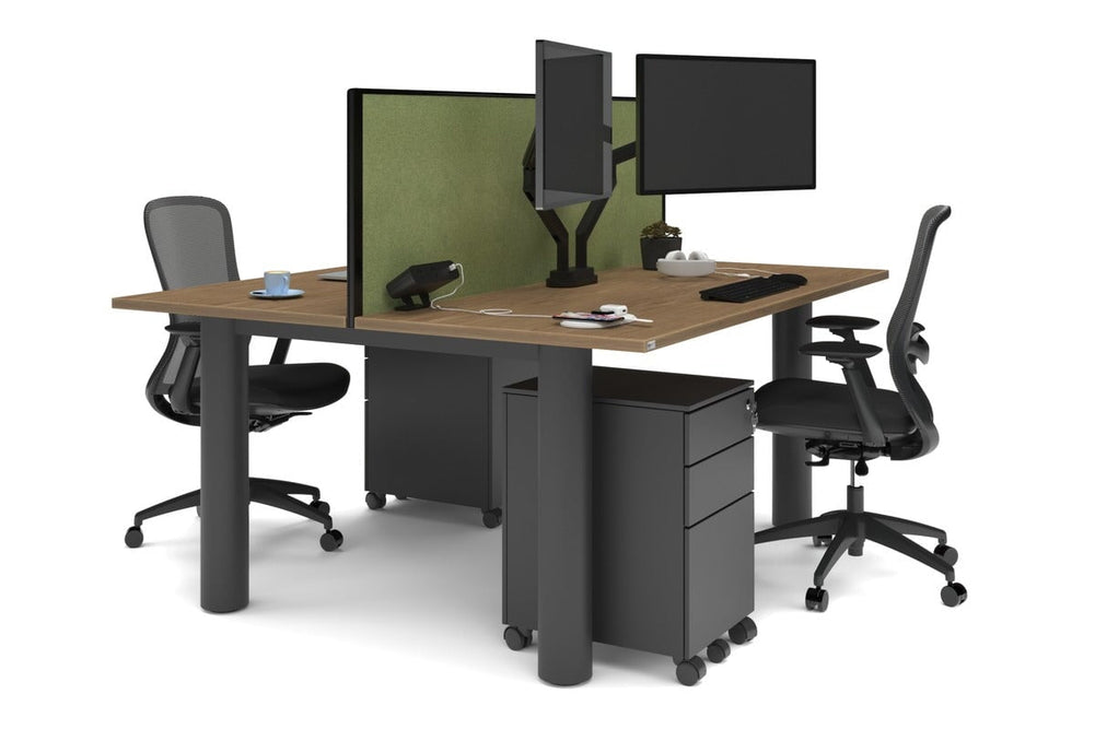 Quadro Cylinder Leg 2 Person Office Workstations [1600L x 700W]-black leg salvage oak green moss (500H x 1600W)
