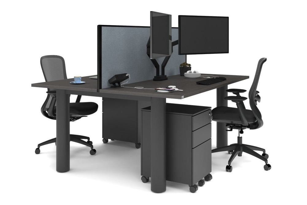 Quadro Cylinder Leg 2 Person Office Workstations [1600L x 700W]-black leg dark oak cool grey (500H x 1600W)