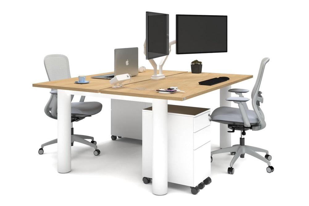 Quadro Cylinder Leg 2 Person Office Workstations [1600L x 700W]-white leg maple none