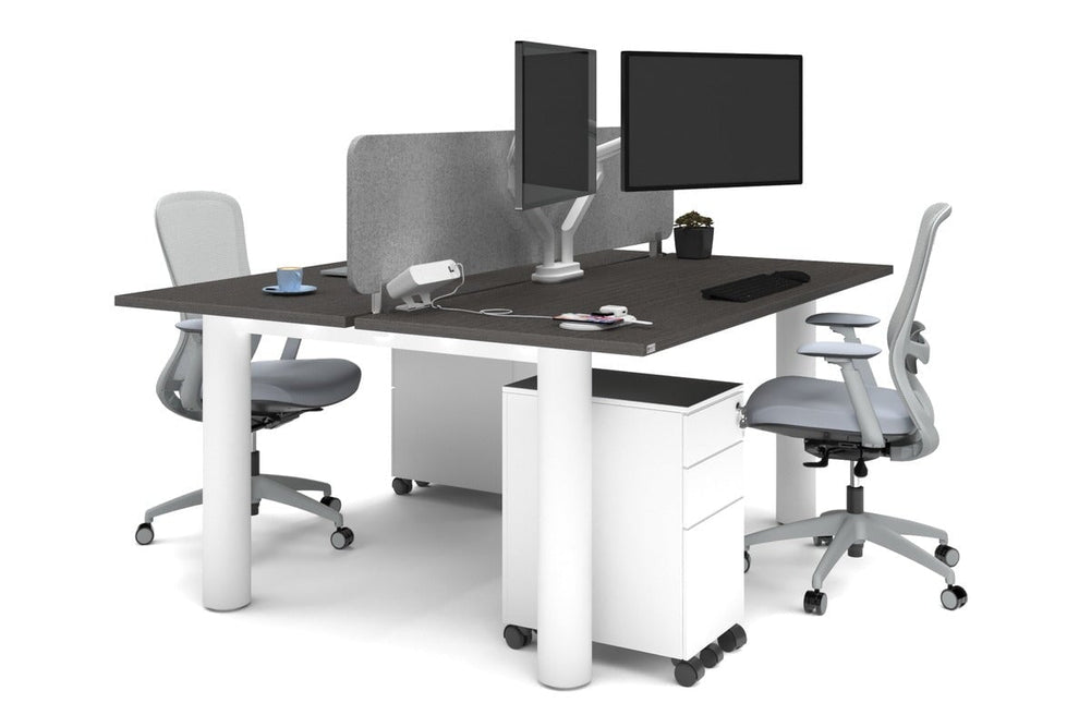 Quadro Cylinder Leg 2 Person Office Workstations [1600L x 700W]-white leg dark oak light grey acoustic panel (400H x 1600W)