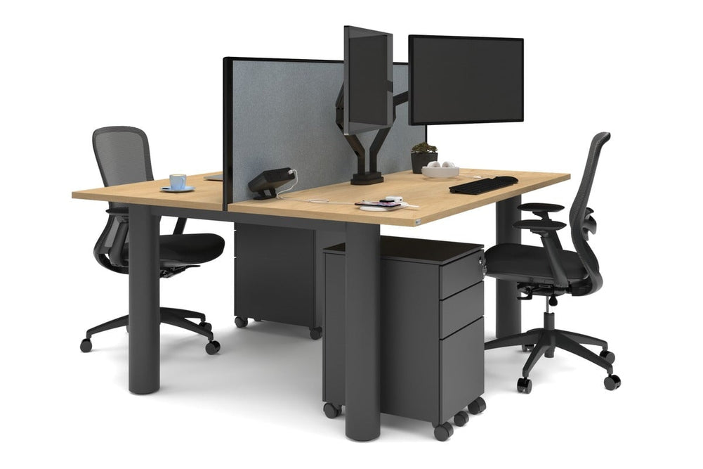 Quadro Cylinder Leg 2 Person Office Workstations [1600L x 700W]-black leg maple cool grey (500H x 1600W)