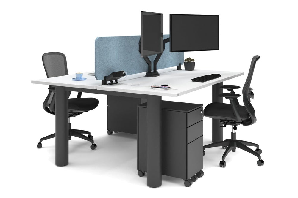 Quadro Cylinder Leg 2 Person Office Workstations [1600L x 700W]-black leg white blue acoustic panel (400H x 1600W)