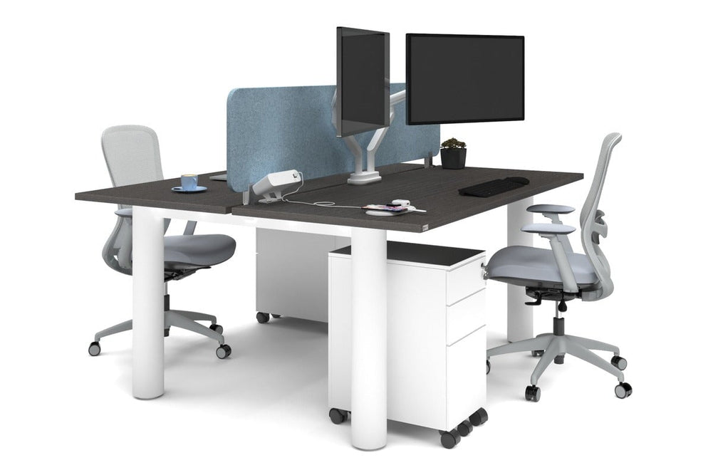 Quadro Cylinder Leg 2 Person Office Workstations [1600L x 700W]-white leg dark oak blue acoustic panel (400H x 1600W)