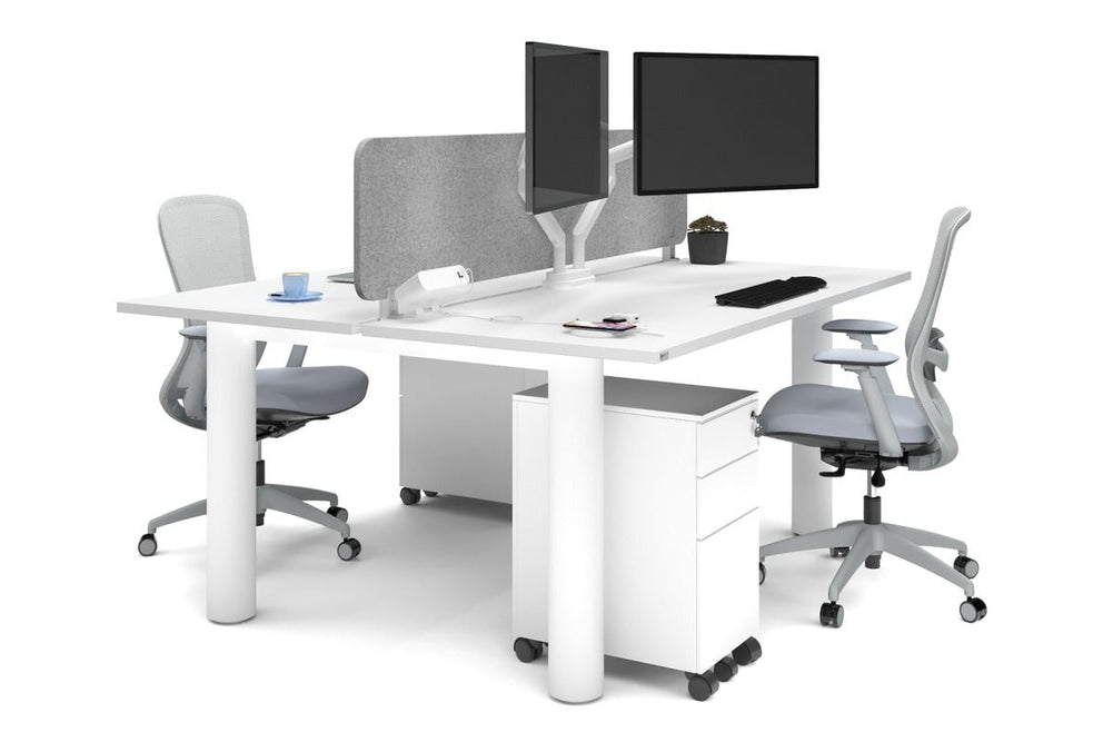 Quadro Cylinder Leg 2 Person Office Workstations [1600L x 700W]-white leg white light grey acoustic panel (400H x 1600W)