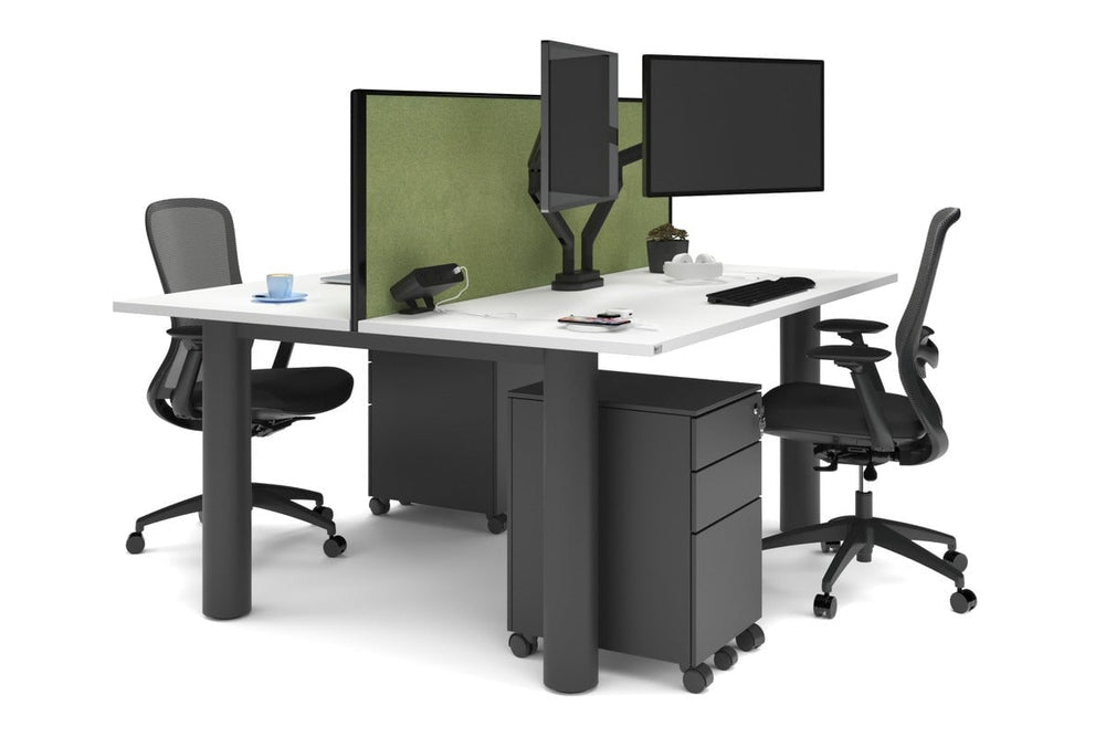 Quadro Cylinder Leg 2 Person Office Workstations [1600L x 700W]-black leg white green moss (500H x 1600W)