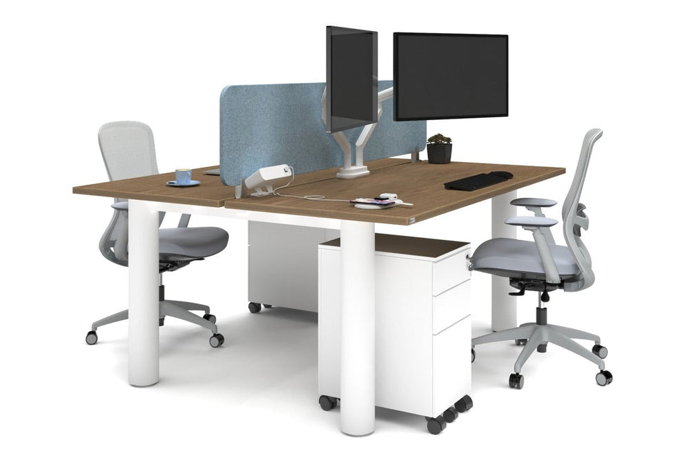 Quadro Cylinder Leg 2 Person Office Workstations [1600L x 700W]-white leg salvage oak blue acoustic panel (400H x 1600W)