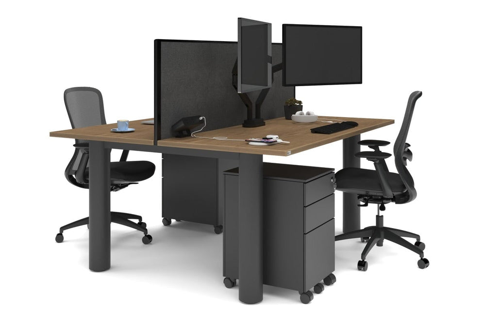 Quadro Cylinder Leg 2 Person Office Workstations [1600L x 700W]-black leg salvage oak moody charcoal (500H x 1600W)
