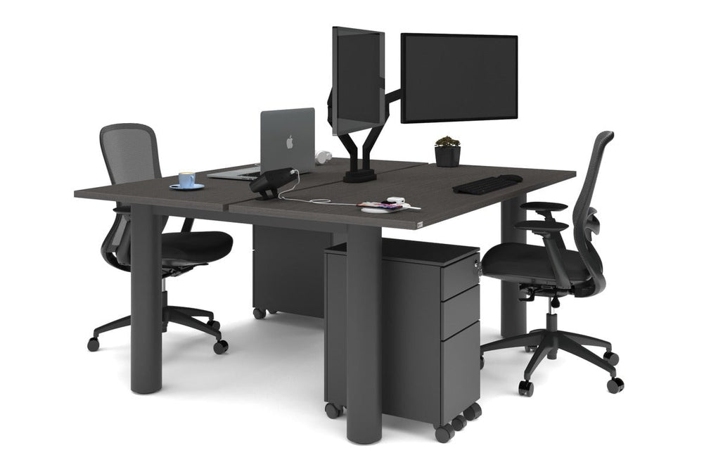 Quadro Cylinder Leg 2 Person Office Workstations [1600L x 700W]-black leg dark oak none