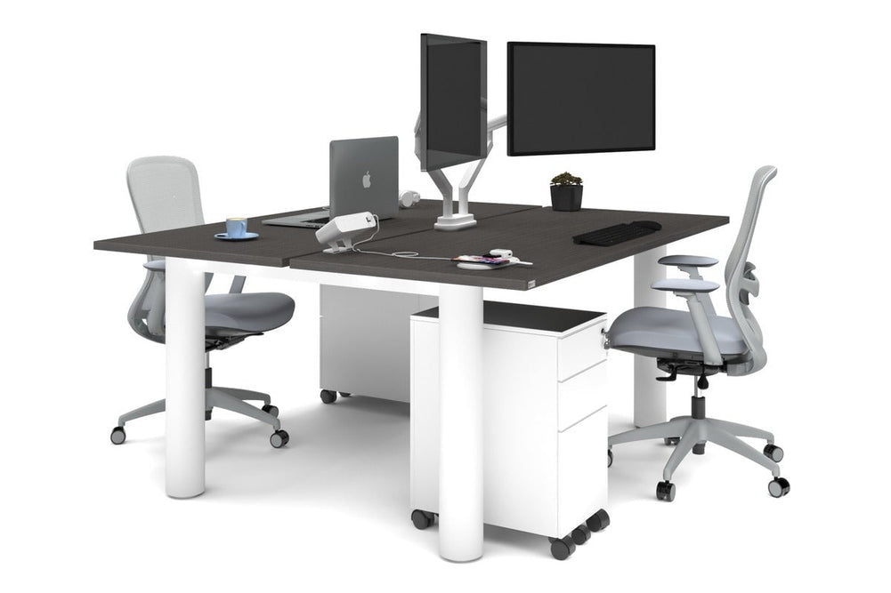 Quadro Cylinder Leg 2 Person Office Workstations [1600L x 700W]-white leg dark oak none
