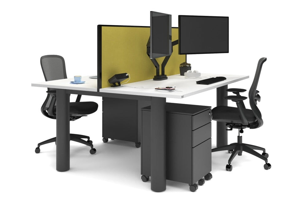 Quadro Cylinder Leg 2 Person Office Workstations [1600L x 700W]-black leg white mustard yellow (500H x 1600W)