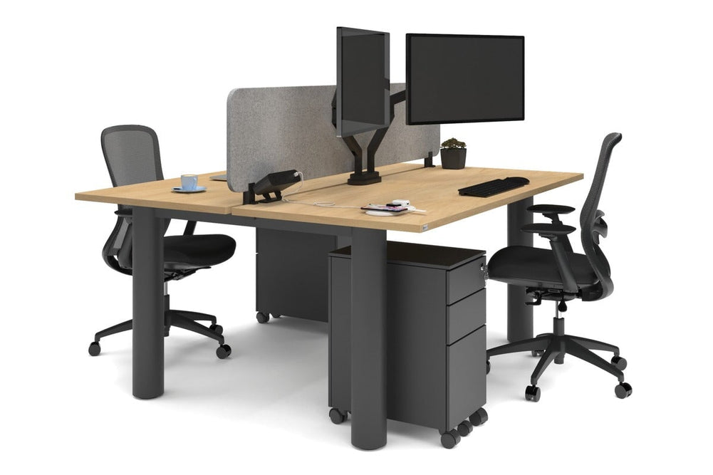 Quadro Cylinder Leg 2 Person Office Workstations [1600L x 700W]-black leg maple light grey acoustic panel (400H x 1600W)