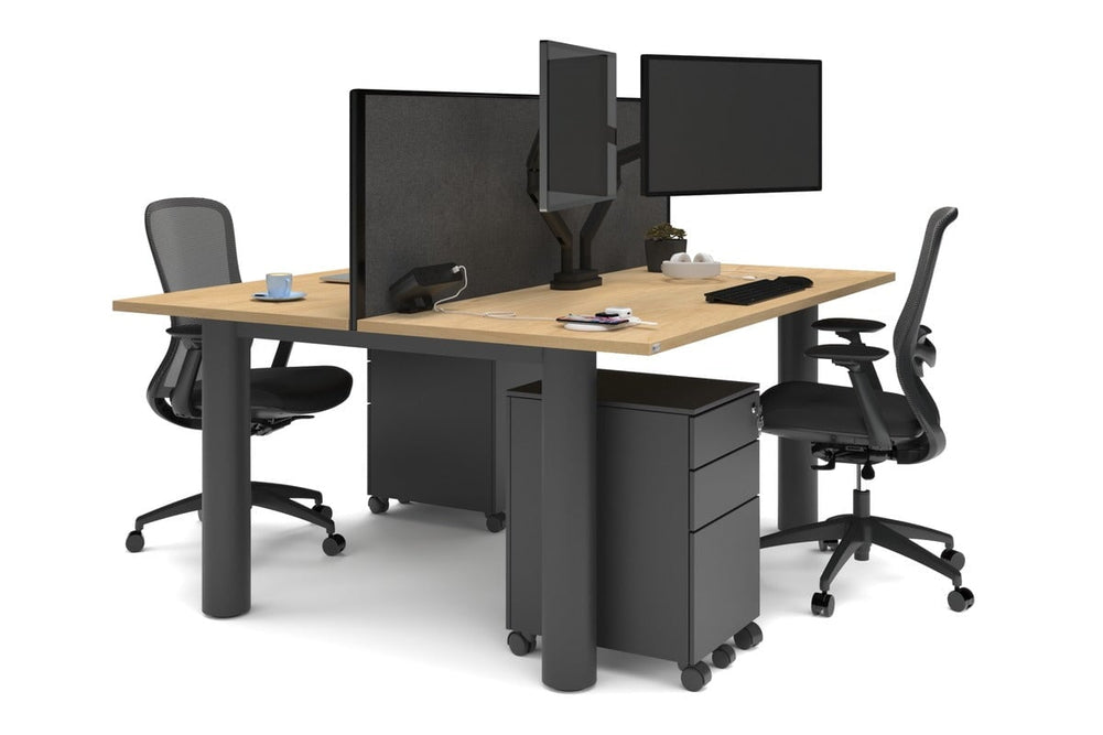 Quadro Cylinder Leg 2 Person Office Workstations [1600L x 700W]-black leg maple moody charcoal (500H x 1600W)