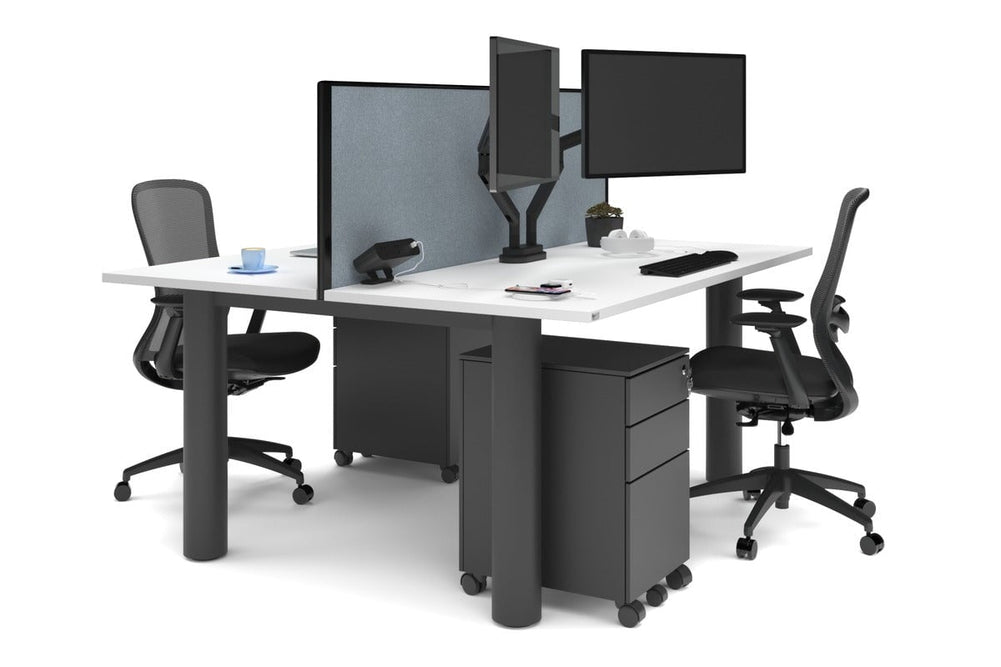 Quadro Cylinder Leg 2 Person Office Workstations [1600L x 700W]-black leg white cool grey (500H x 1600W)