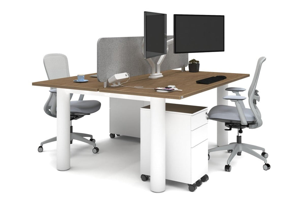 Quadro Cylinder Leg 2 Person Office Workstations [1600L x 700W]-white leg salvage oak light grey acoustic panel (400H x 1600W)