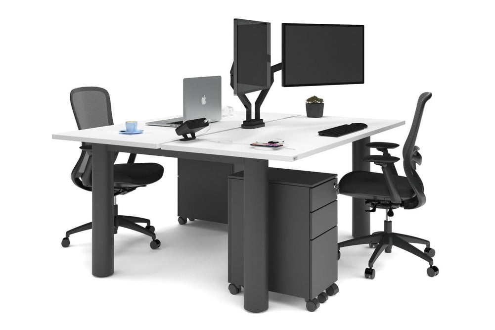 Quadro Cylinder Leg 2 Person Office Workstations [1600L x 700W]-black leg white none