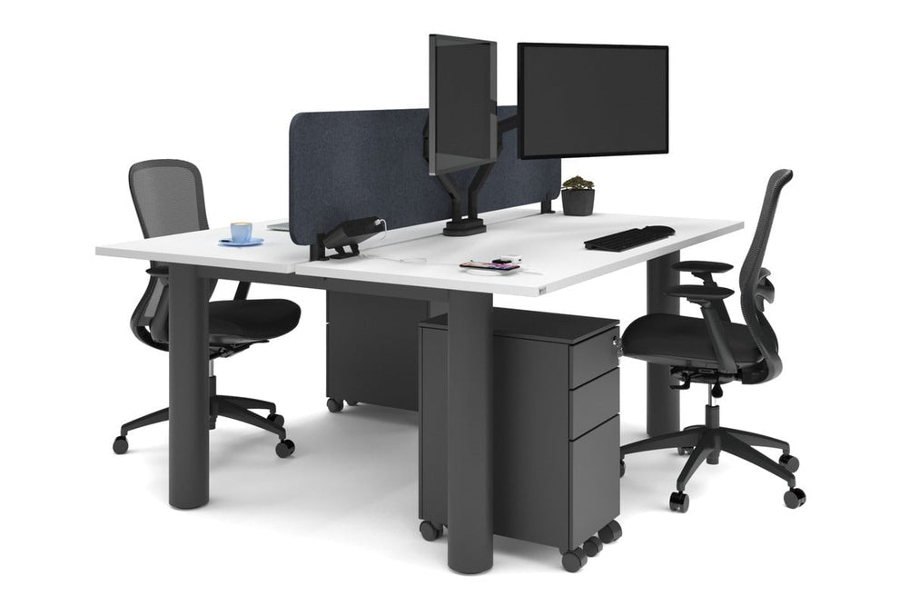 Quadro Cylinder Leg 2 Person Office Workstations [1600L x 700W]-black leg white dark grey acoustic panel (400H x 1600W)