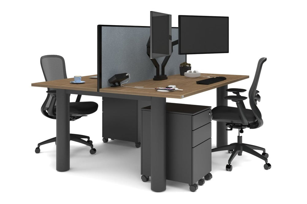 Quadro Cylinder Leg 2 Person Office Workstations [1600L x 700W]-black leg salvage oak cool grey (500H x 1600W)