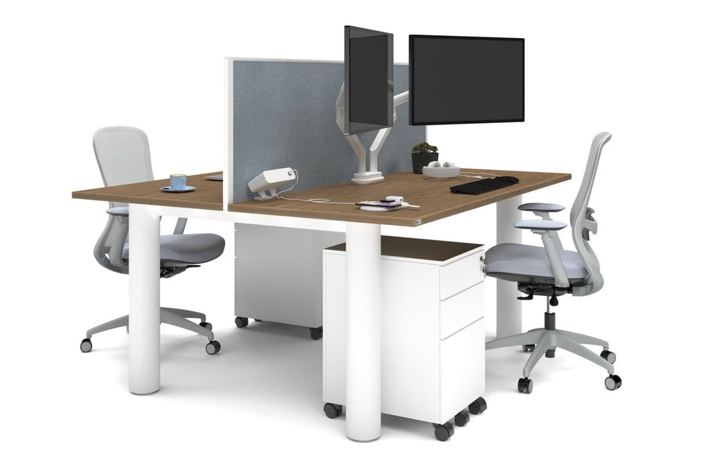 Quadro Cylinder Leg 2 Person Office Workstations [1600L x 700W]-white leg salvage oak cool grey (500H x 1600W)