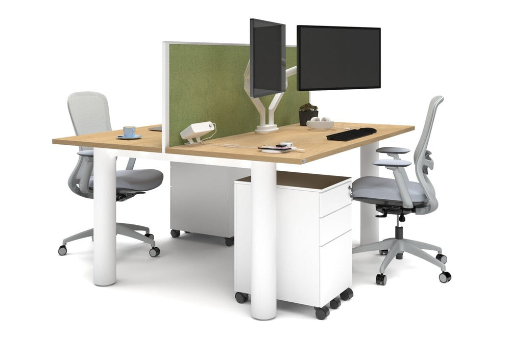 Quadro Cylinder Leg 2 Person Office Workstations [1600L x 700W]-white leg maple green moss (500H x 1600W)