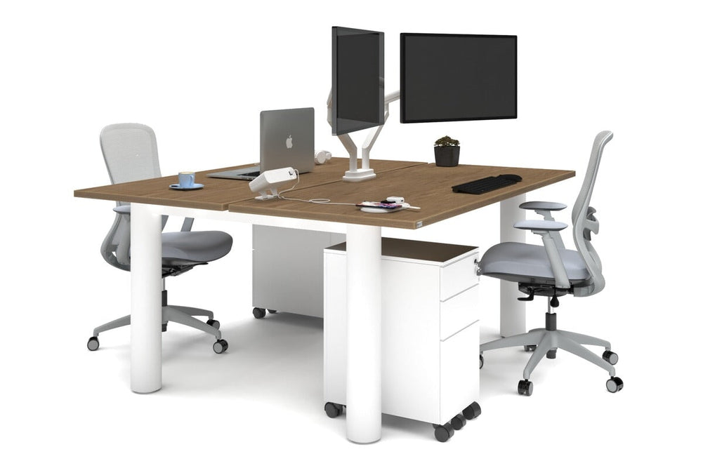 Quadro Cylinder Leg 2 Person Office Workstations [1600L x 700W]-white leg salvage oak none