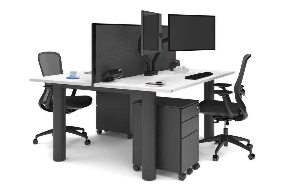 Quadro Cylinder Leg 2 Person Office Workstations [1600L x 700W]-black leg white moody charcoal (500H x 1600W)