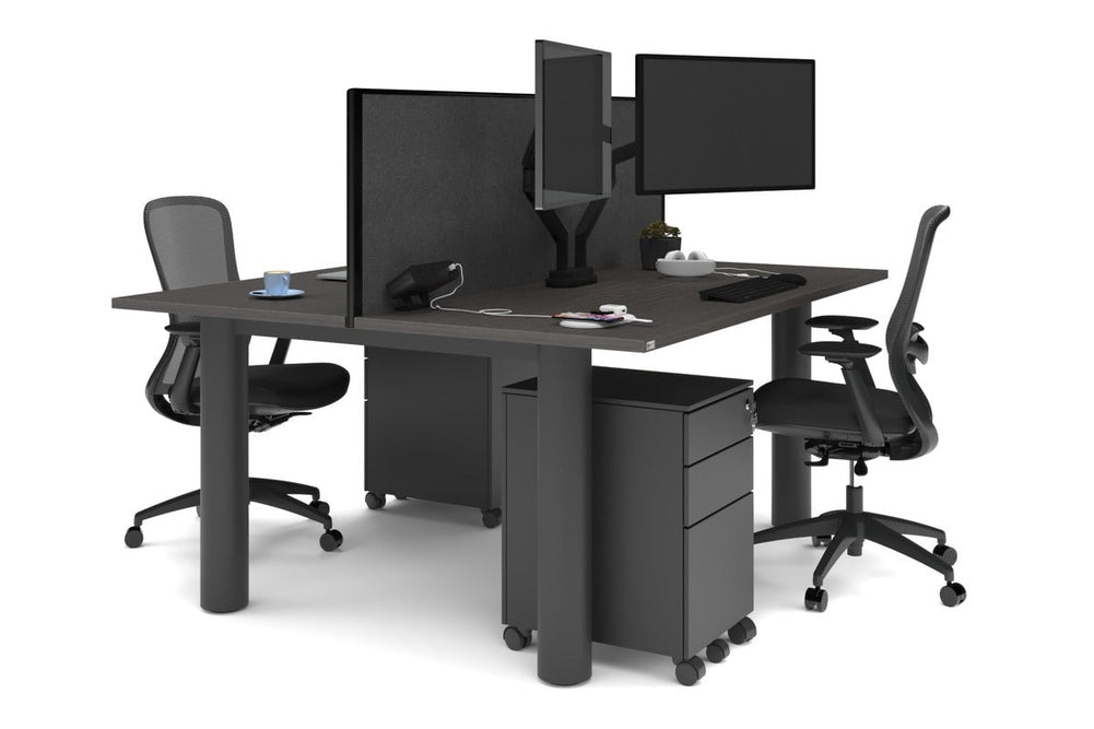 Quadro Cylinder Leg 2 Person Office Workstations [1600L x 700W]-black leg dark oak moody charcoal (500H x 1600W)