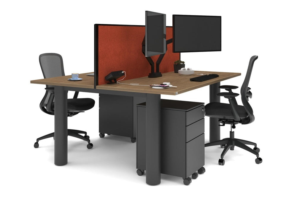 Quadro Cylinder Leg 2 Person Office Workstations [1600L x 700W]-black leg salvage oak orange squash (500H x 1600W)