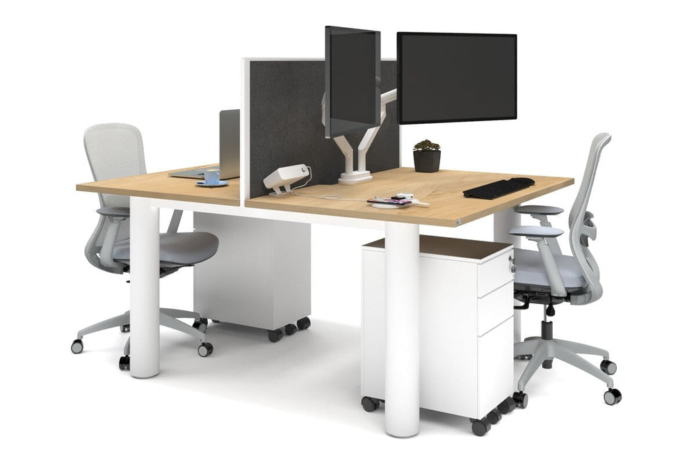 Quadro Cylinder Leg 2 Person Office Workstations [1600L x 800W with Cable Scallop]-white leg maple moody charcoal (500H x 1600W)