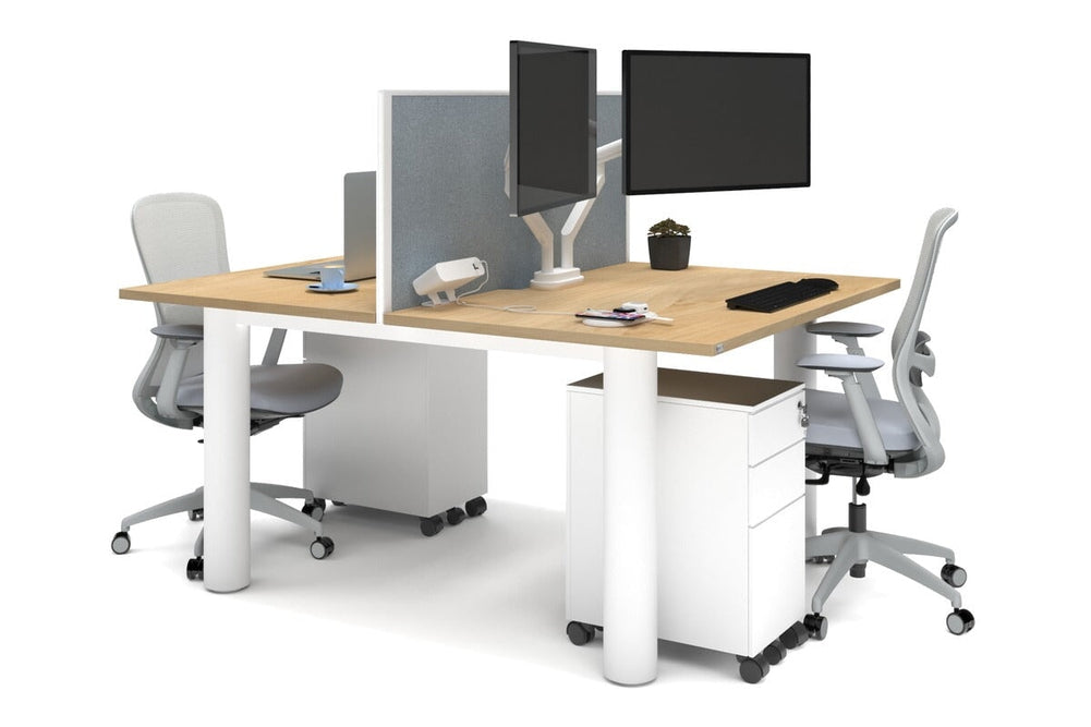 Quadro Cylinder Leg 2 Person Office Workstations [1600L x 800W with Cable Scallop]-white leg maple cool grey (500H x 1600W)