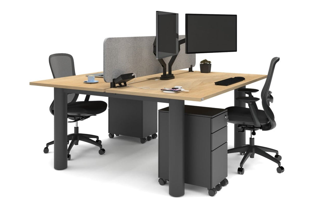 Quadro Cylinder Leg 2 Person Office Workstations [1600L x 800W with Cable Scallop]-black leg maple light grey acoustic panel (400H x 1600W)