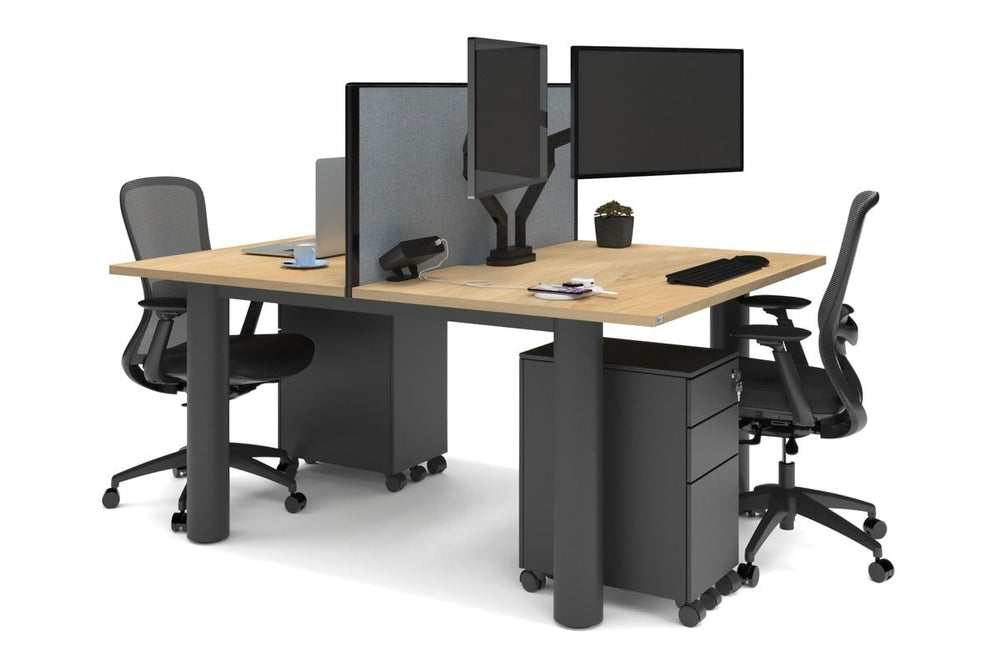 Quadro Cylinder Leg 2 Person Office Workstations [1600L x 800W with Cable Scallop]-black leg maple cool grey (500H x 1600W)