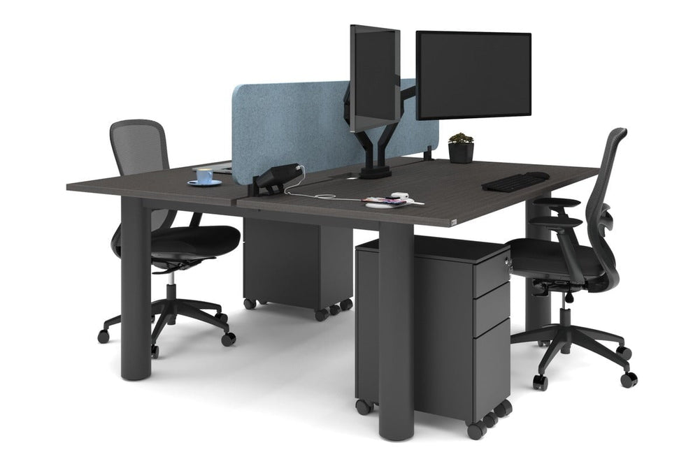 Quadro Cylinder Leg 2 Person Office Workstations [1600L x 800W with Cable Scallop]-black leg dark oak blue acoustic panel (400H x 1600W)